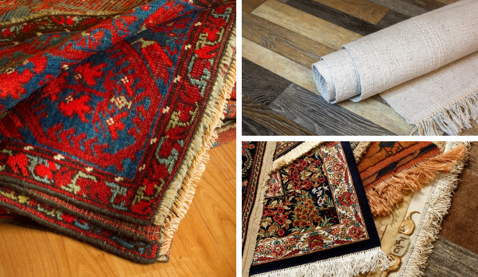 Collage of persian, cotton, and silk rug