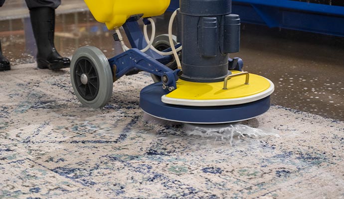 Area rug cleaning using equipment