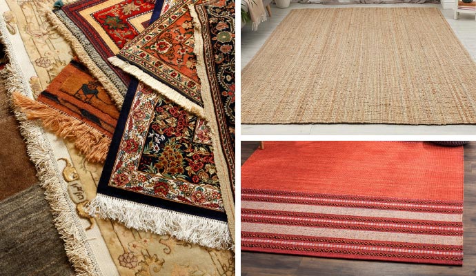 Collage of cotton, jute and silk rug