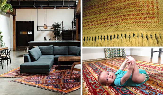 Collage of different types area rugs