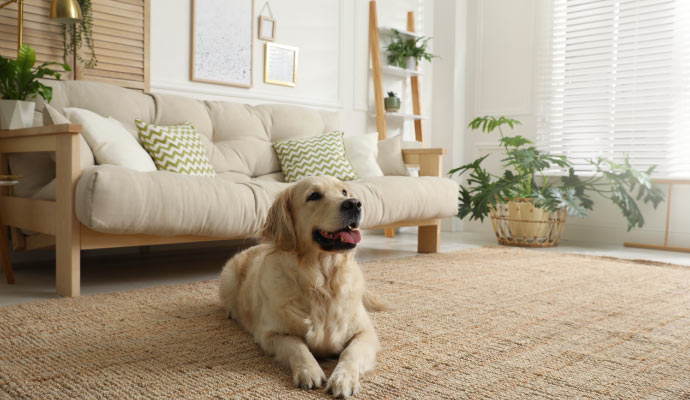 Dog sitting on the rug