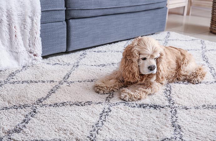 Pet lying on the rug 