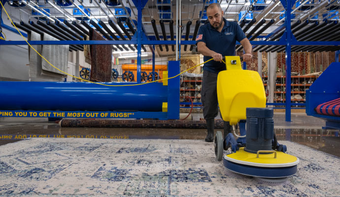 Rug cleaning using equipment