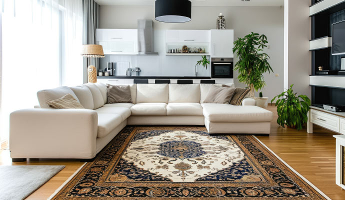 A beautiful rug placed in the room