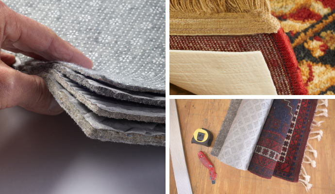 Collage of different types of rug pads.