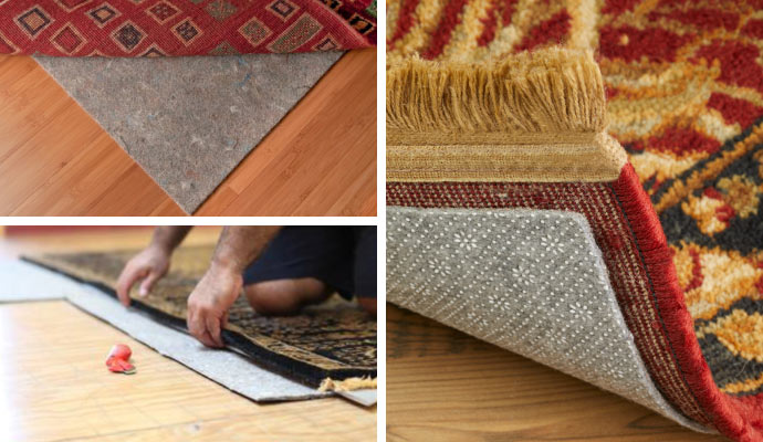 Collage of different types of rug pads.