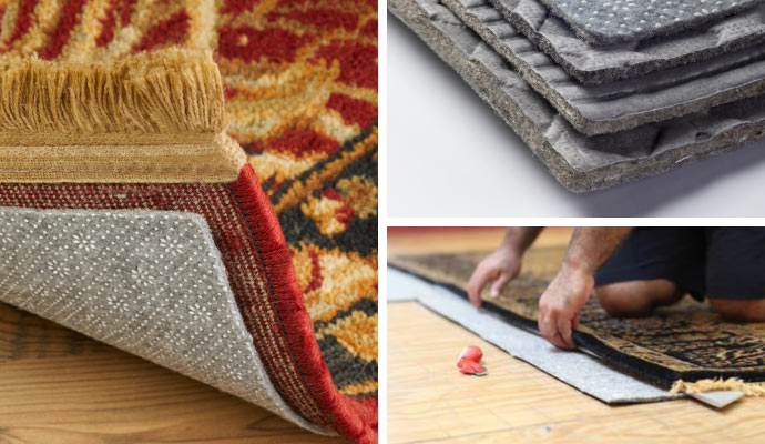 Collage of different types of rug pads.