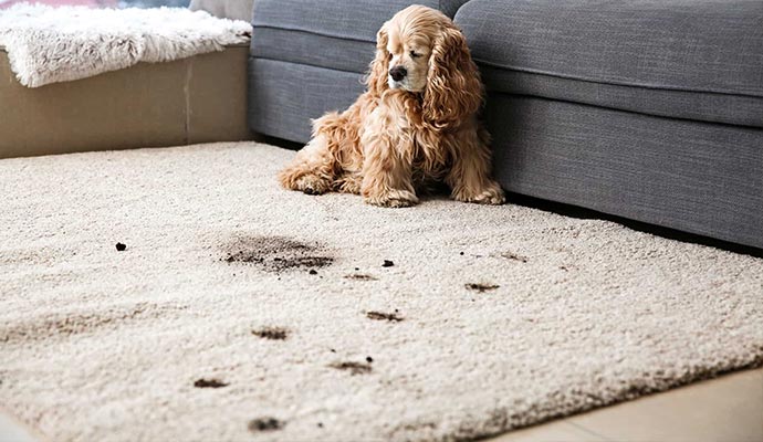 Visible pet and pet stain on rug